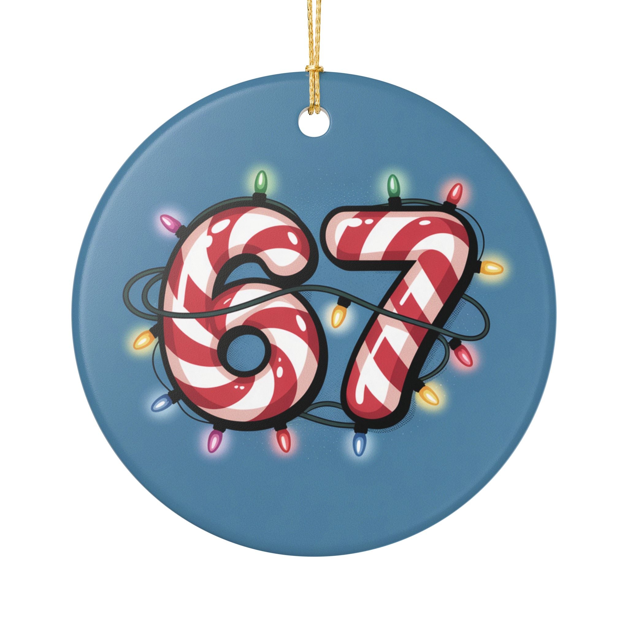 Ceramic Ornament - Candy Cane '67' Holiday Number with Christmas Lights