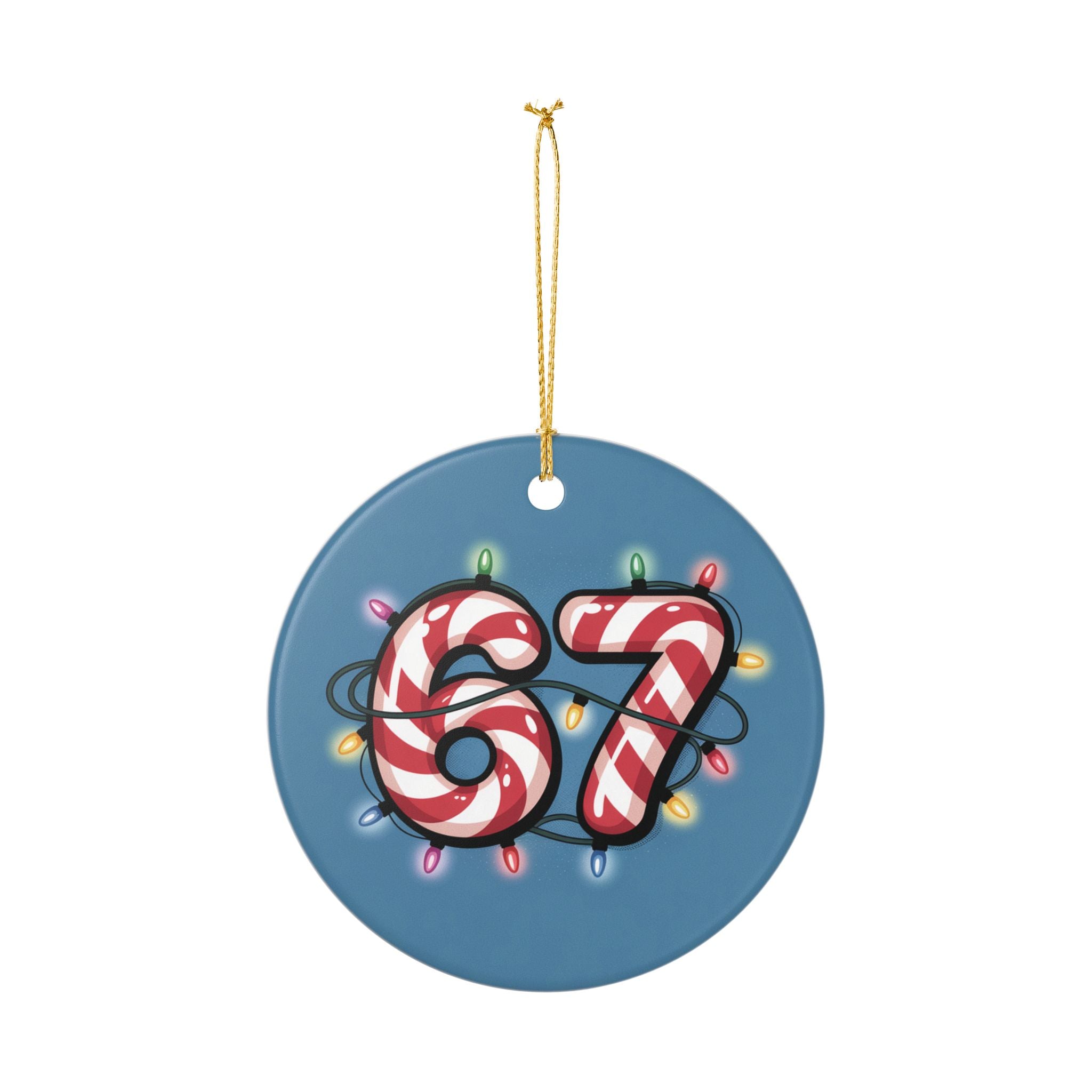Ceramic Ornament - Candy Cane '67' Holiday Number with Christmas Lights